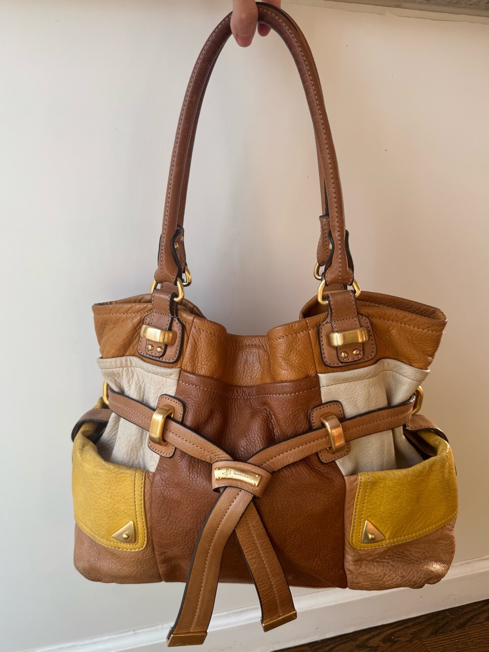 B. Makowsky Y2K Genuine Leather Patchwork Hobo Bag